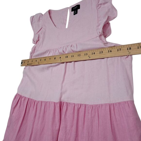 J. Crew Factory Dress Womens 6 Petite Pink Mini Linen Blend Ruffle Sleeve Tiered - Picture 10 of 11